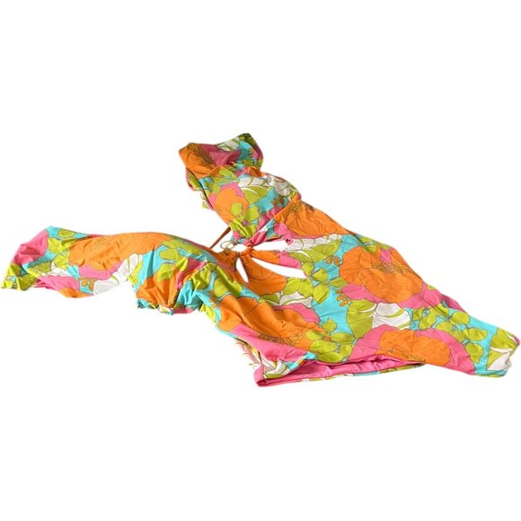 TRINA TURK Playa De Flor Plunge Maillot One-Piece Swimsuit Size 10 Floral Cutout - Picture 2 of 9